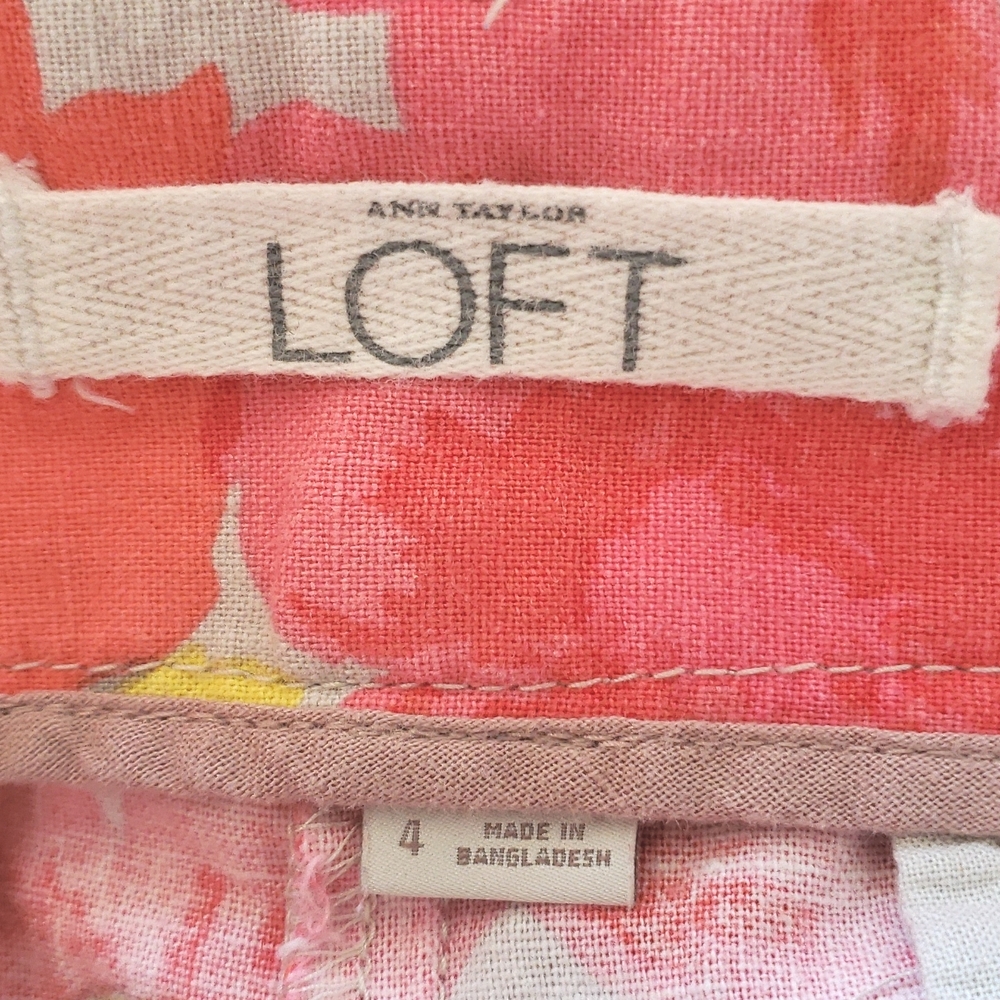 LOFT Floral Linen Shorts Pink Orange Coral Yellow - Picture 12 of 13